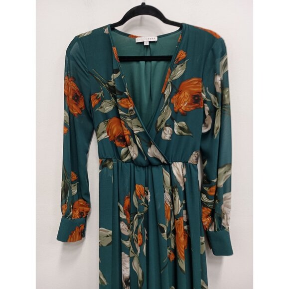 Baltic Born Maxi Dress Size Small Teal Floral BOHO Cottage Long Sleeve V-Neck - Picture 3 of 9